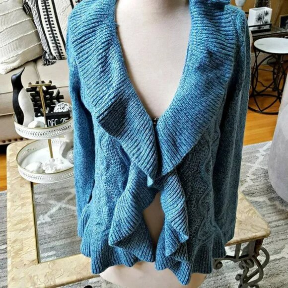 NEW! RUFFLE Front CARDIGAN SWEATER SZ L - Picture 4 of 4
